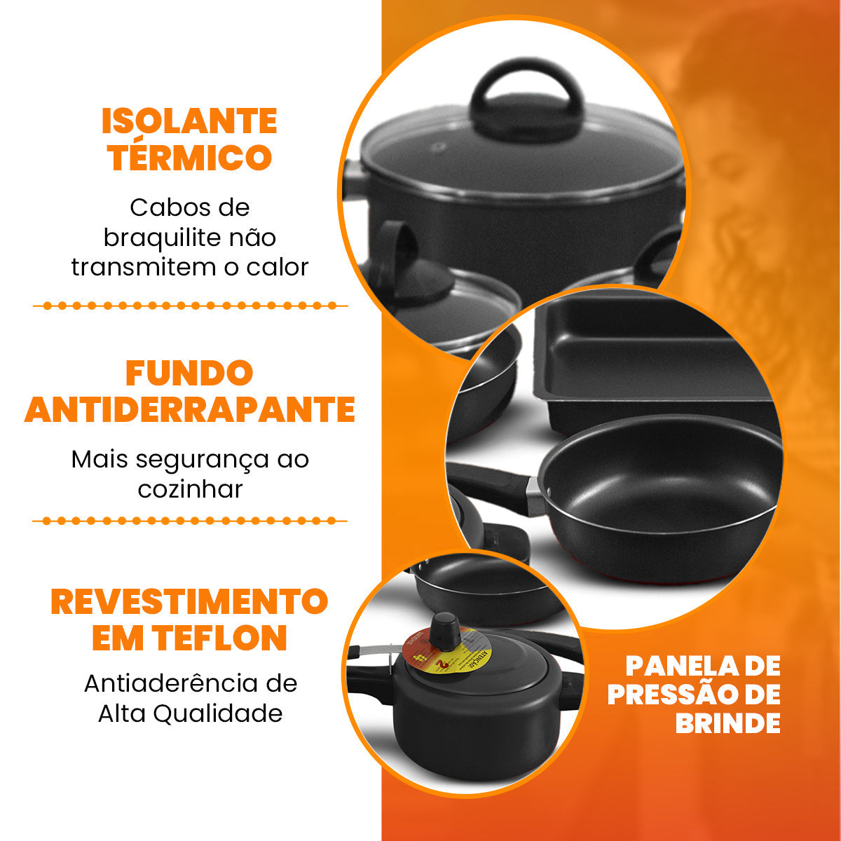 Conjunto De Panelas Antiaderente 17 Peças  - Preto