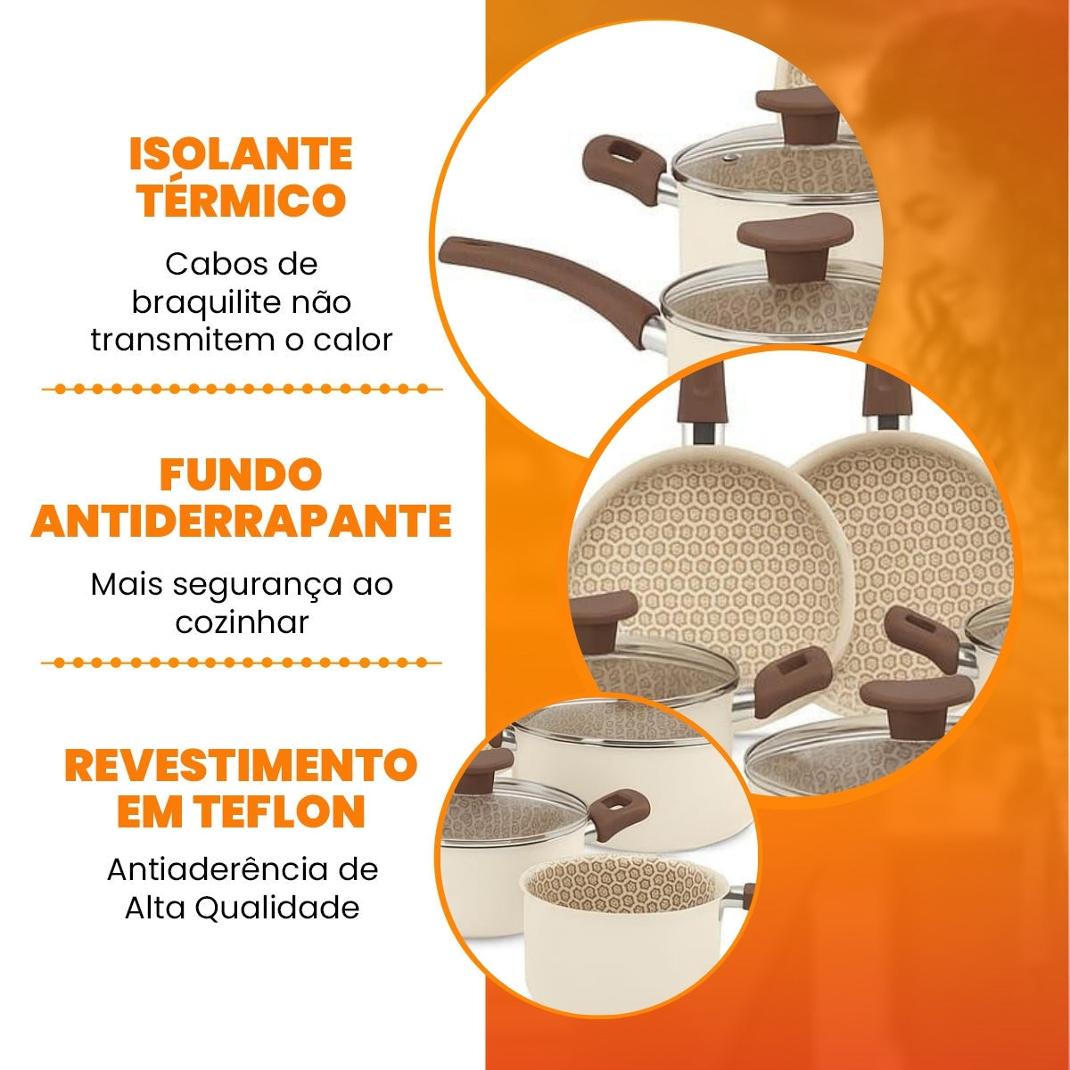 Conjunto Panelas Antiaderente 10 Peças Prime Alumínio - Ivory