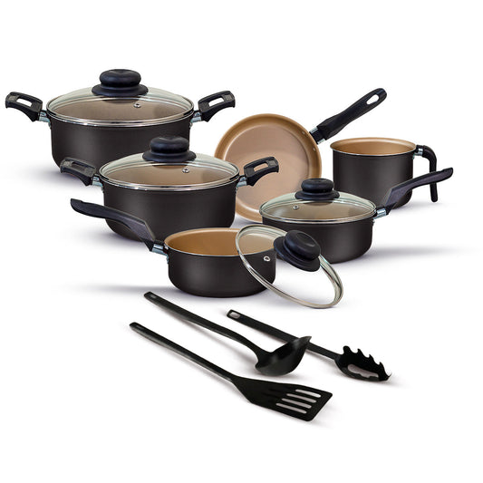 Jogo de Panelas Antiaderente 9 Peças - Preto com Bege