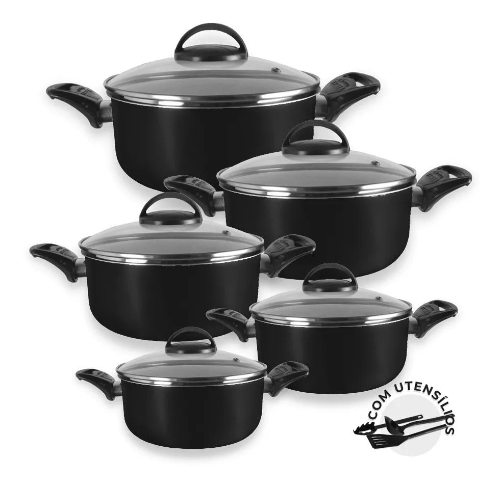 Jogo De Panelas 5 Peças Antiaderentes  - Preto