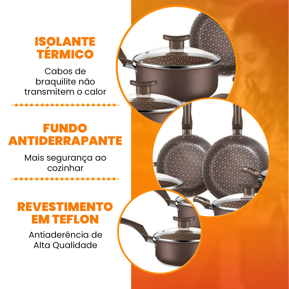 Conjunto Panelas Antiaderente 10 Peças Prime Alumínio - Marrom Escuro