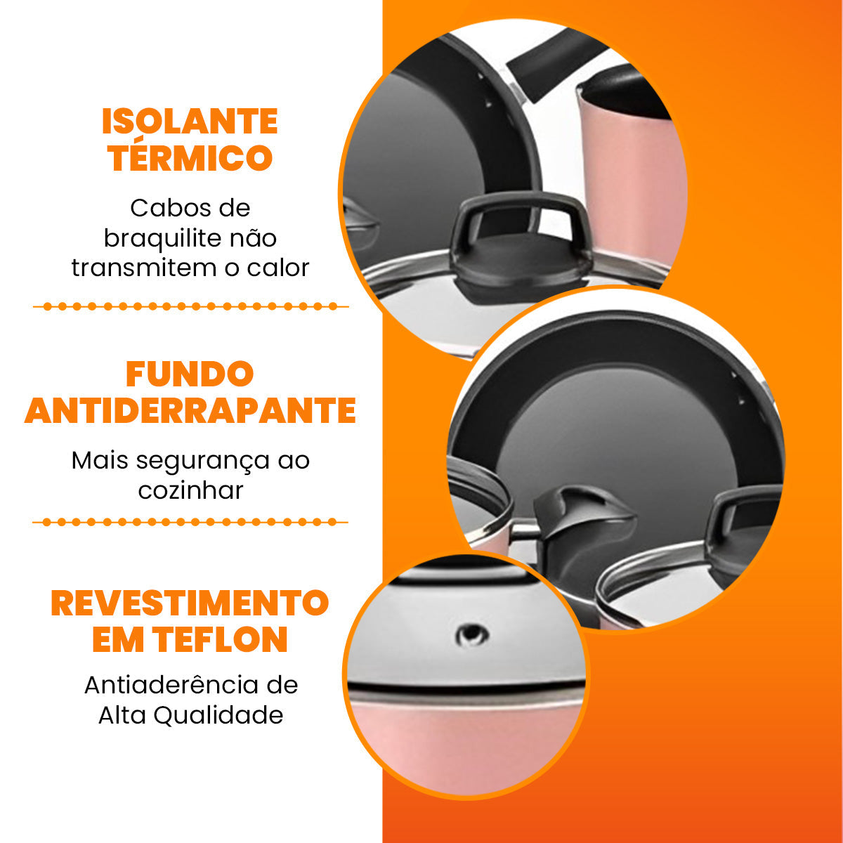 Jogo de Panelas Antiaderente 9 Peças - Rosé