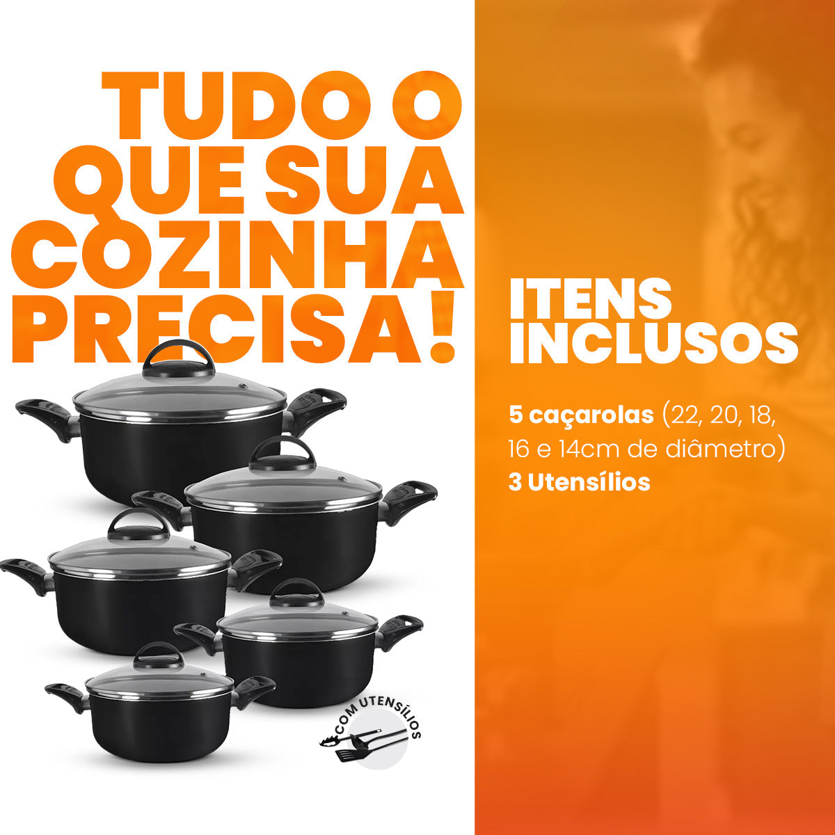 Jogo De Panelas 5 Peças Antiaderentes  - Preto