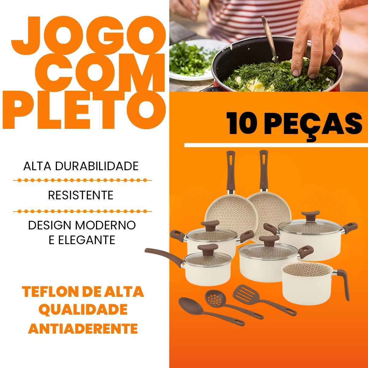 Conjunto Panelas Antiaderente 10 Peças Prime Alumínio - Ivory