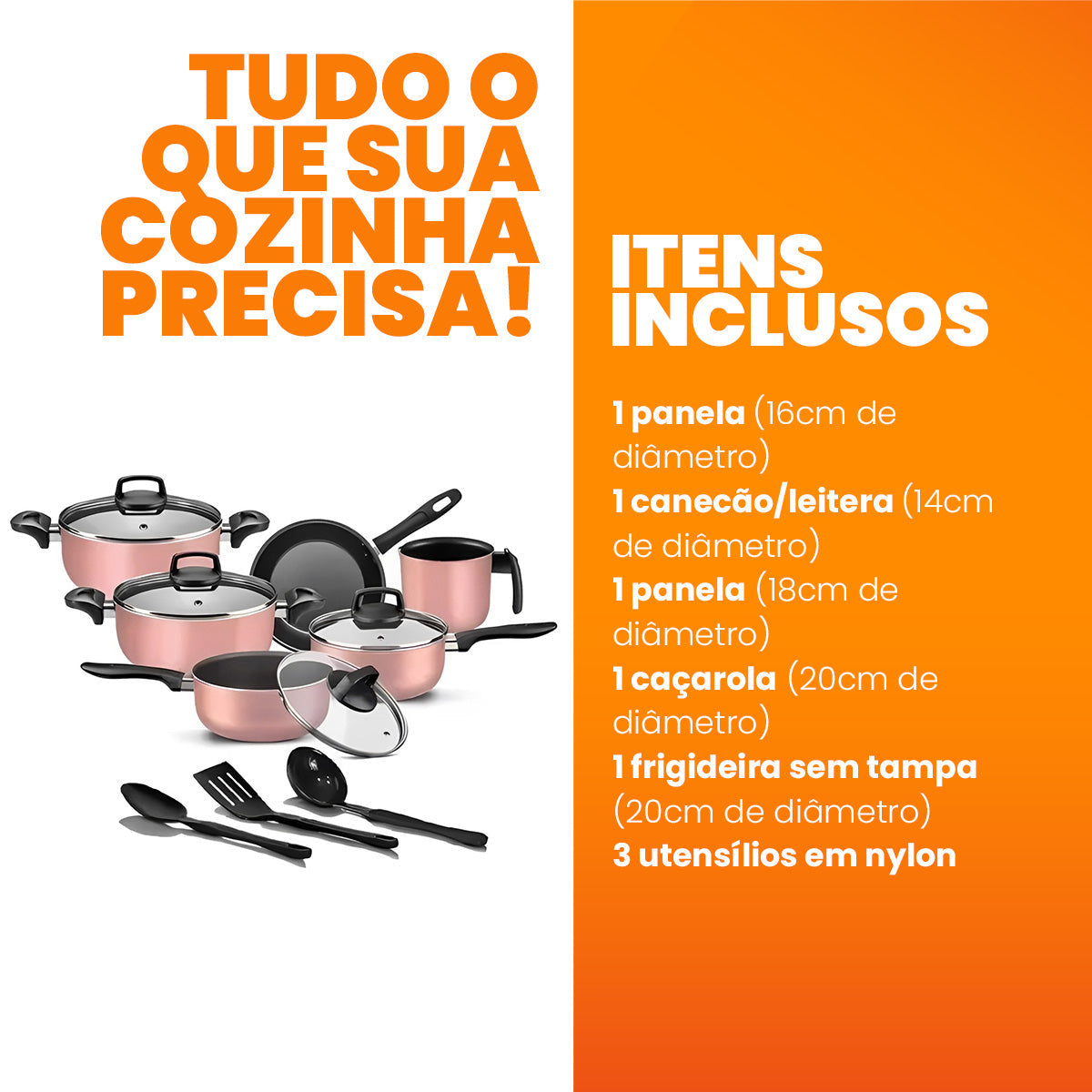 Jogo de Panelas Antiaderente 9 Peças - Rosé