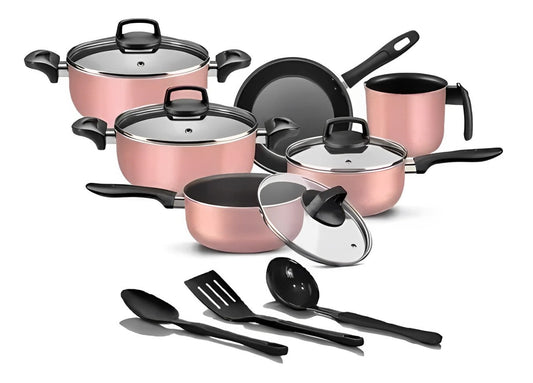 Jogo de Panelas Antiaderente 9 Peças - Rosé