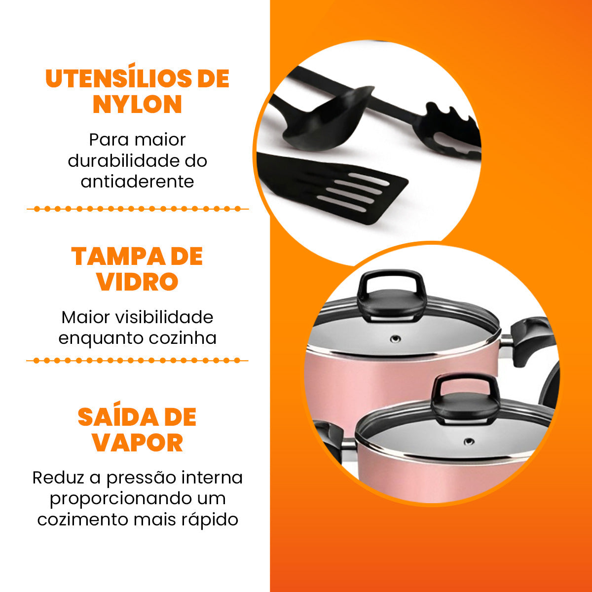 Jogo de Panelas Antiaderente 9 Peças - Rosé