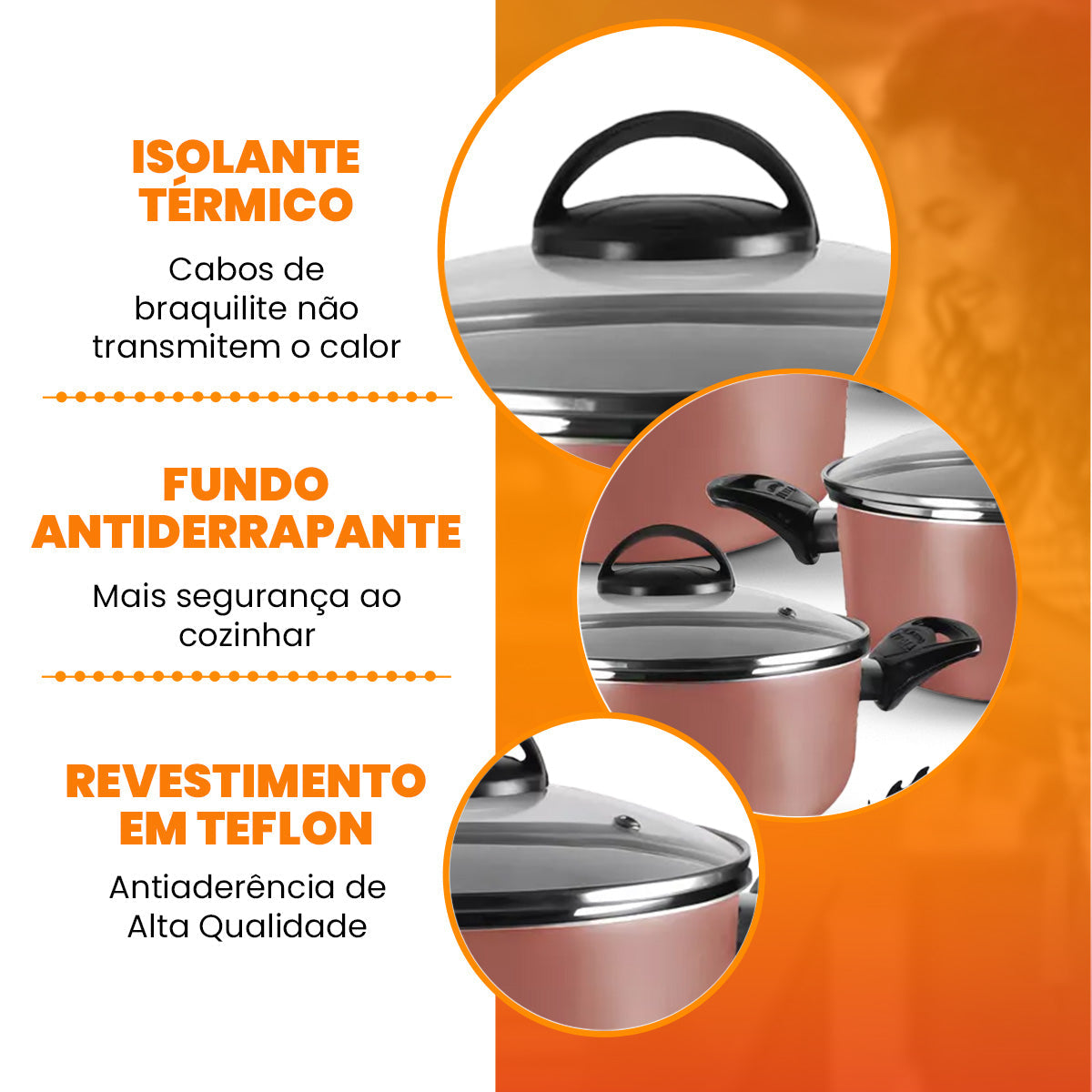 Jogo De Panelas 5 Peças Antiaderentes  - Rosé