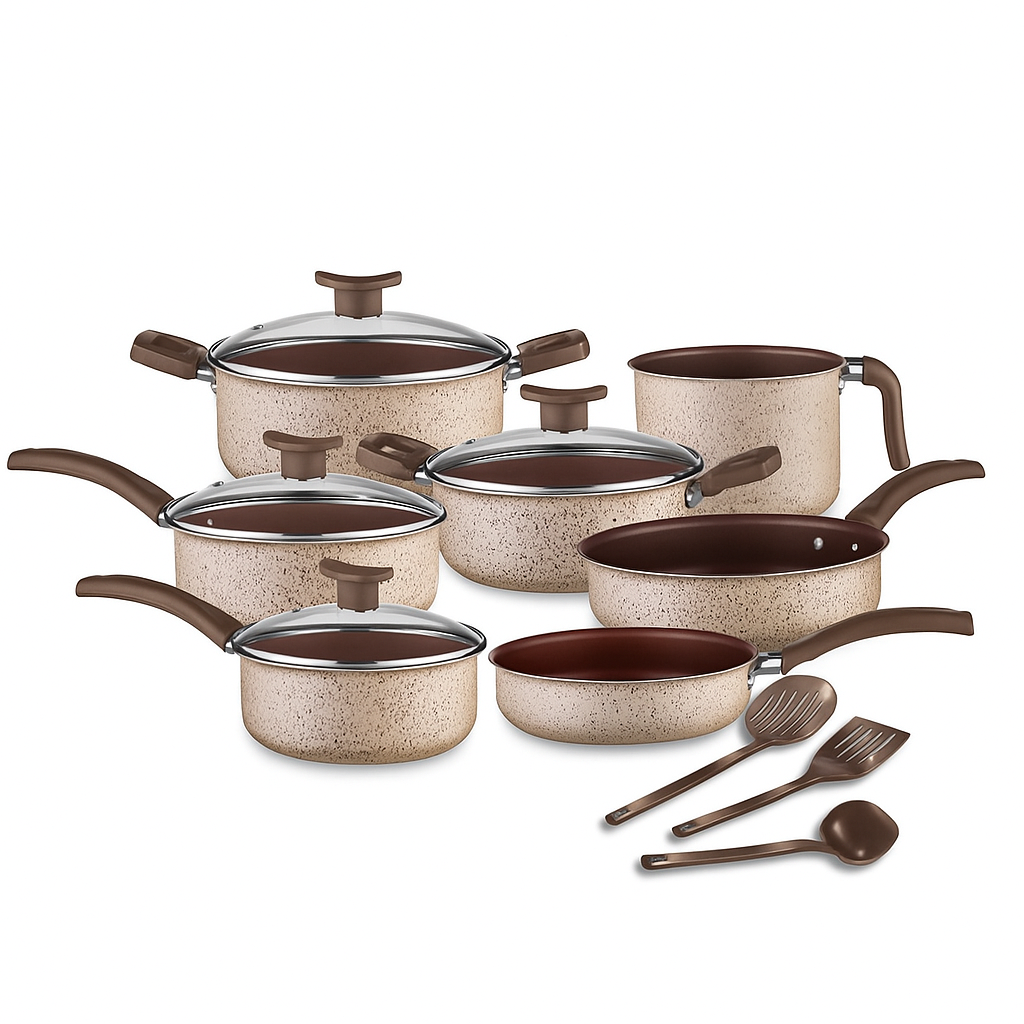 Jogo de Panelas Antiaderente 10 Peças - Linha Coffee - Cappuccino