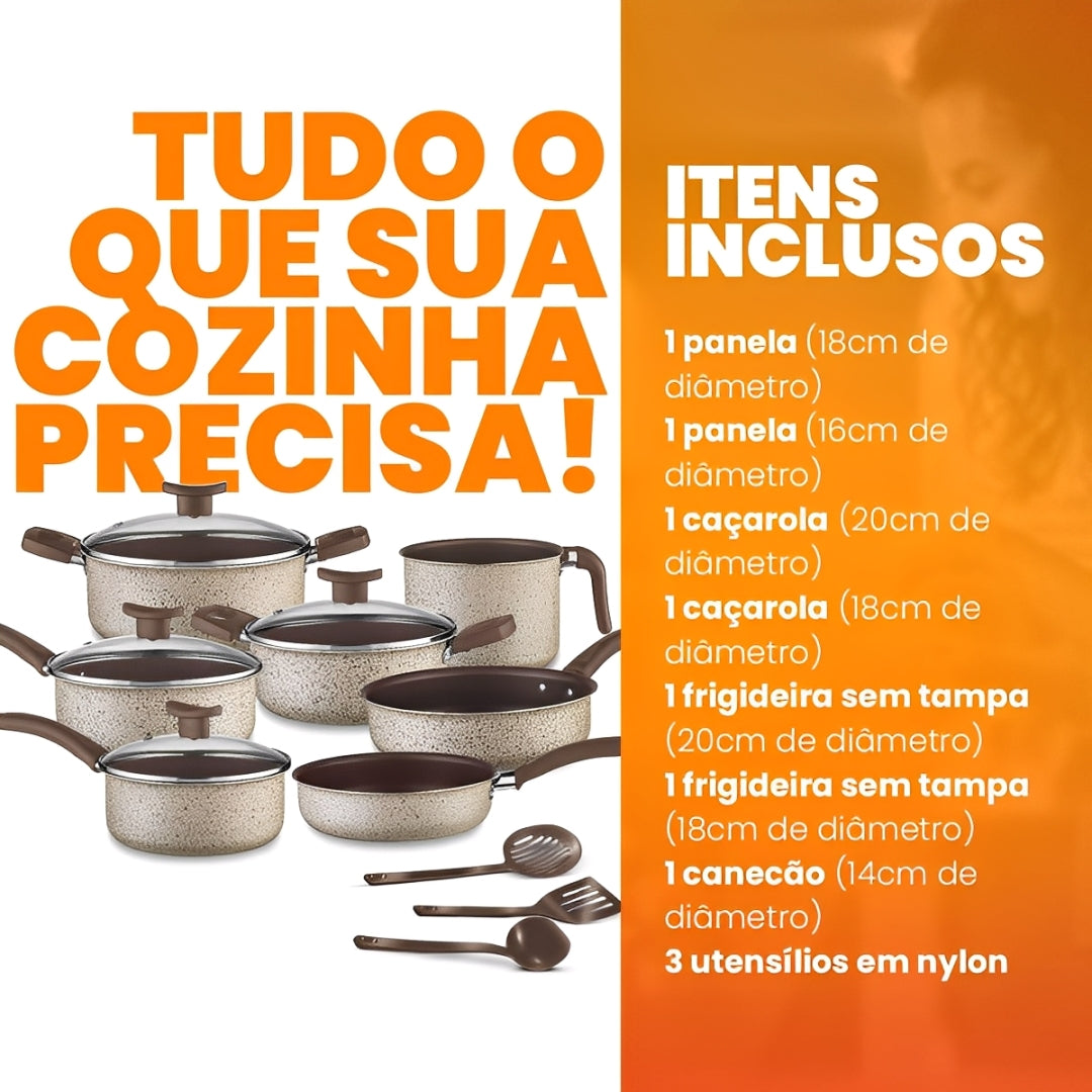 Jogo de Panelas Antiaderente 10 Peças - Linha Coffee - Cappuccino