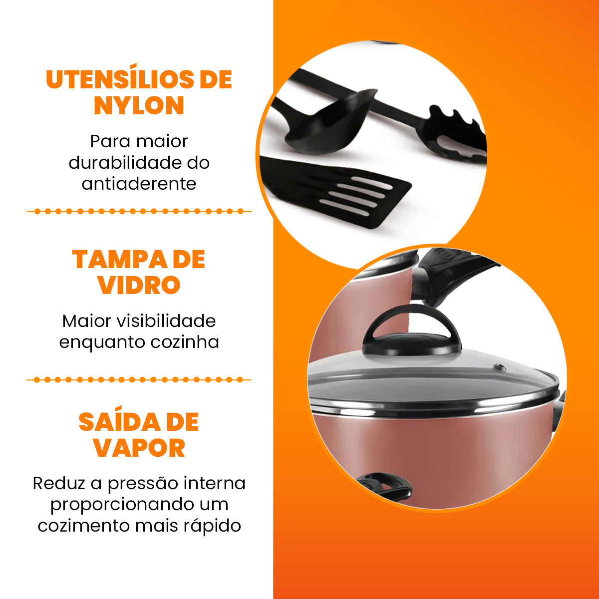 Jogo De Panelas 5 Peças Antiaderentes  - Rosé