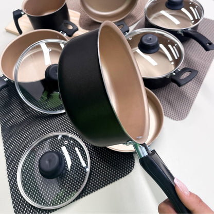Jogo de Panelas Antiaderente 10 Peças - Preto com Bege