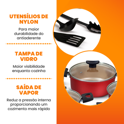 Jogo de Panelas Antiaderente 10 Peças - Cereja