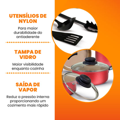 Jogo de Panelas Antiaderente 9 Peças - Cereja