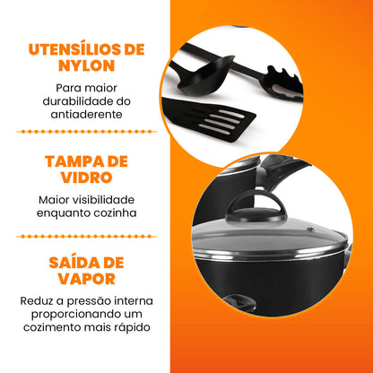 Jogo De Panelas 5 Peças Antiaderentes  - Preto