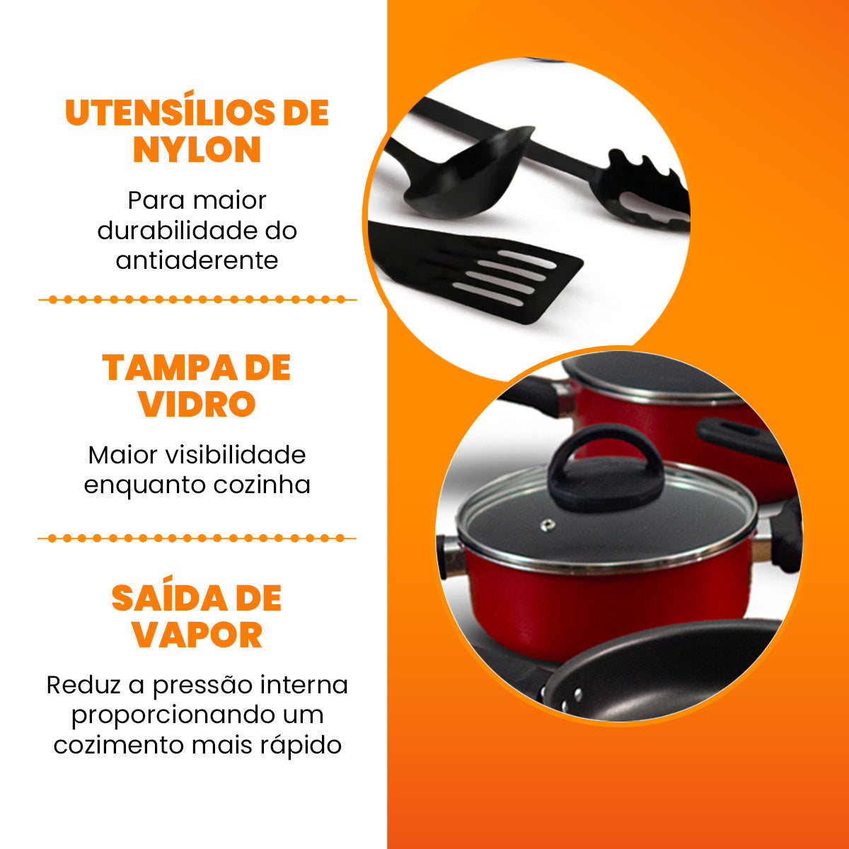 Conjunto De Panelas Antiaderente 17 Peças  - Vermelho