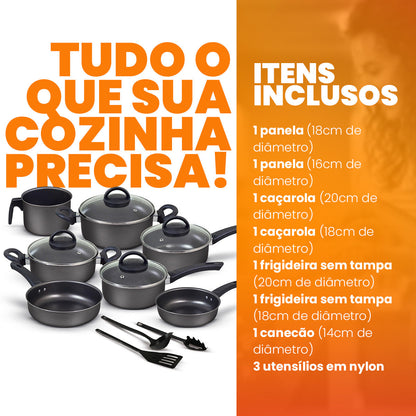 Jogo de Panelas Antiaderente 10 Peças - Preto