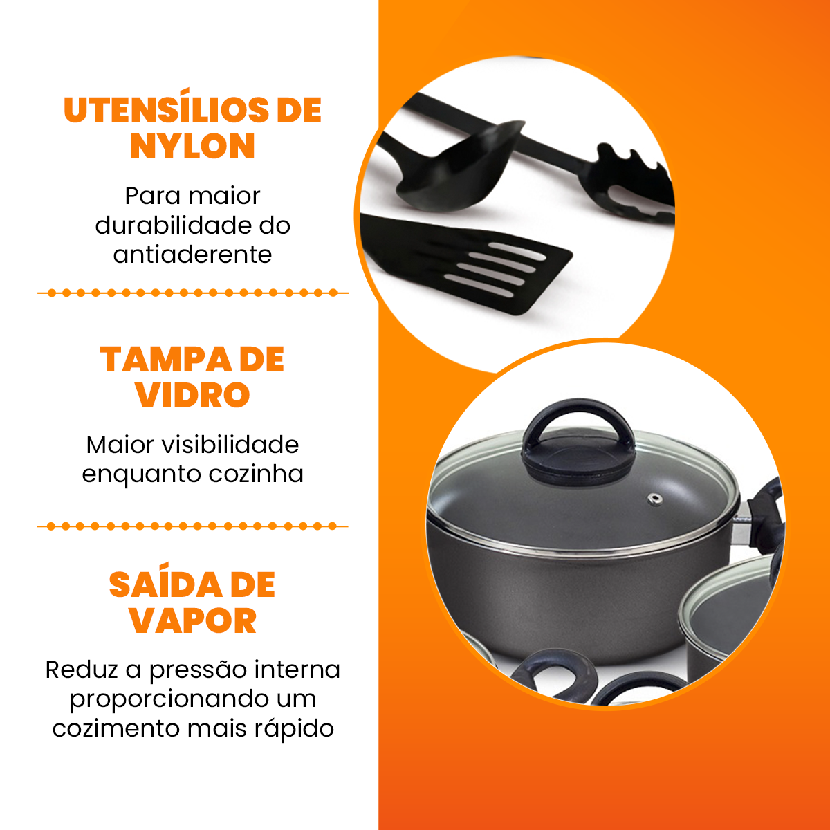 Jogo de Panelas Antiaderente 10 Peças - Preto