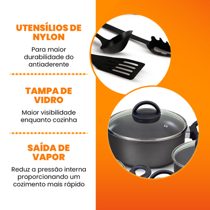 Jogo de Panelas Antiaderente 10 Peças - Preto