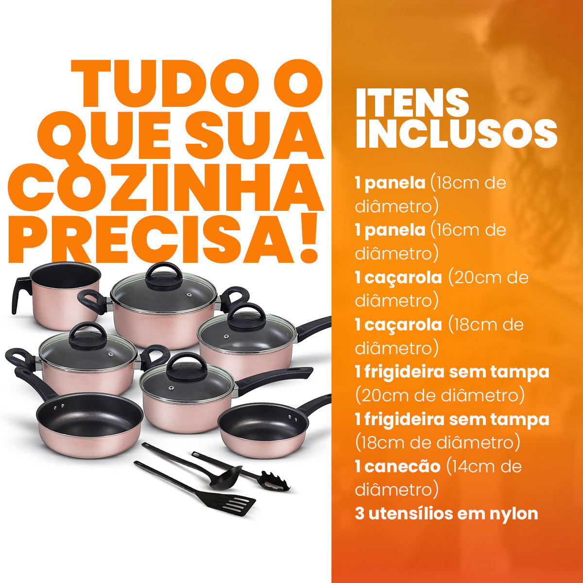 Jogo de Panelas Antiaderente 10 Peças - Rosé