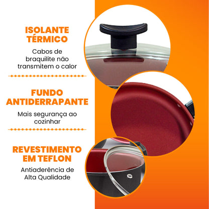 Jogo de Panelas Antiaderente 9 Peças - Preto com Cereja