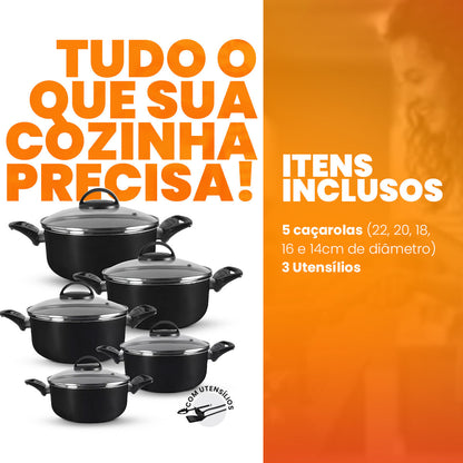 Jogo De Panelas 5 Peças Antiaderentes  - Preto