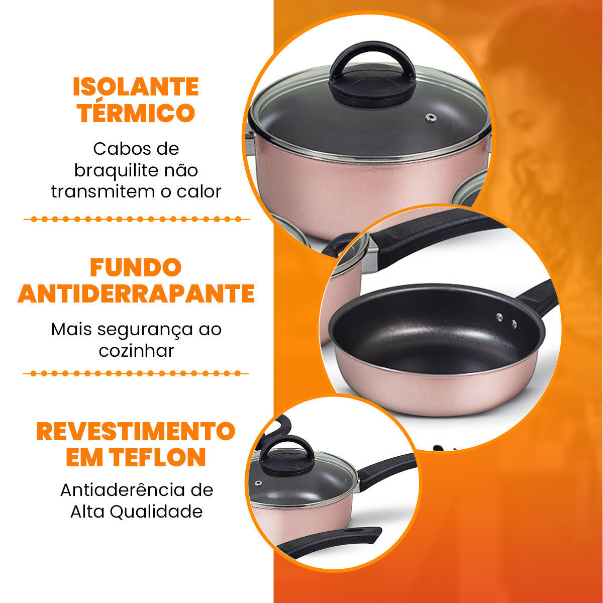 Jogo de Panelas Antiaderente 10 Peças - Rosé