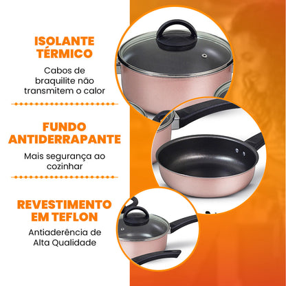 Jogo de Panelas Antiaderente 10 Peças - Rosé