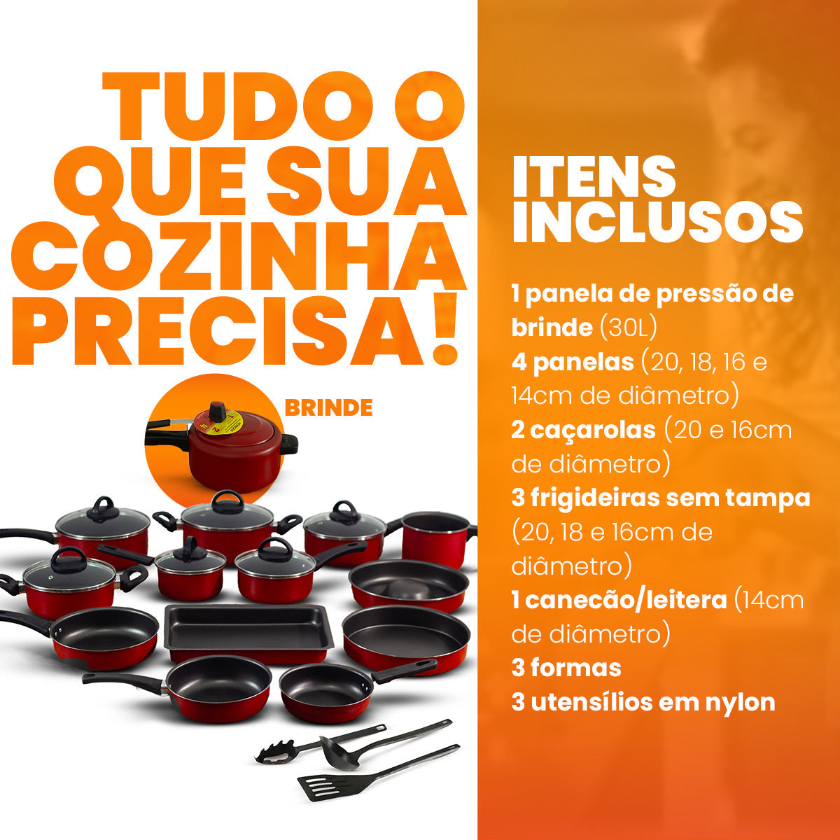 Conjunto De Panelas Antiaderente 17 Peças  - Vermelho