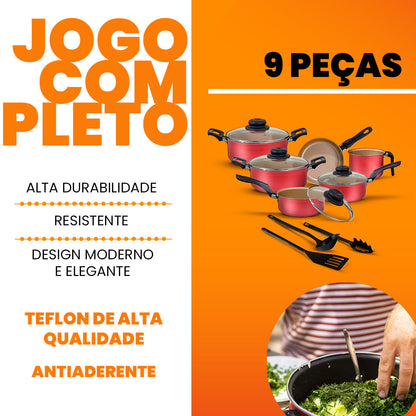 Jogo de Panelas Antiaderente 9 Peças - Cereja
