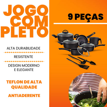 Jogo de Panelas Antiaderente 9 Peças - Preto