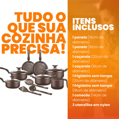 Conjunto Panelas Antiaderente 10 Peças Prime Alumínio - Marrom Escuro