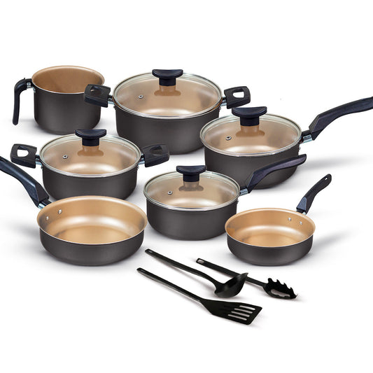 Jogo de Panelas Antiaderente 10 Peças - Preto com Bege