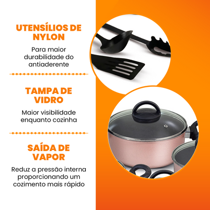 Jogo de Panelas Antiaderente 10 Peças - Rosé