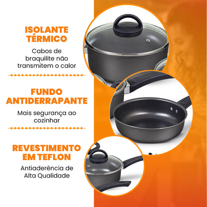 Jogo de Panelas Antiaderente 10 Peças - Preto