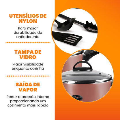 Jogo De Panelas 5 Peças Antiaderentes  - Rosé