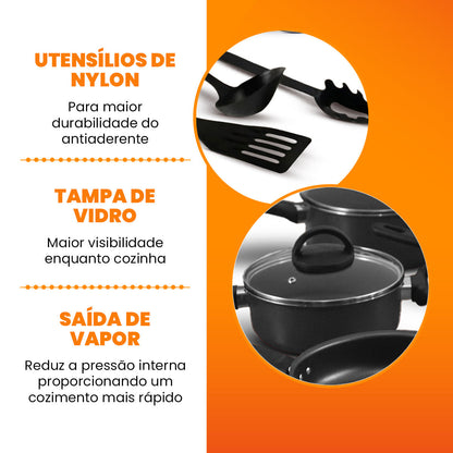 Conjunto De Panelas Antiaderente 17 Peças  - Preto